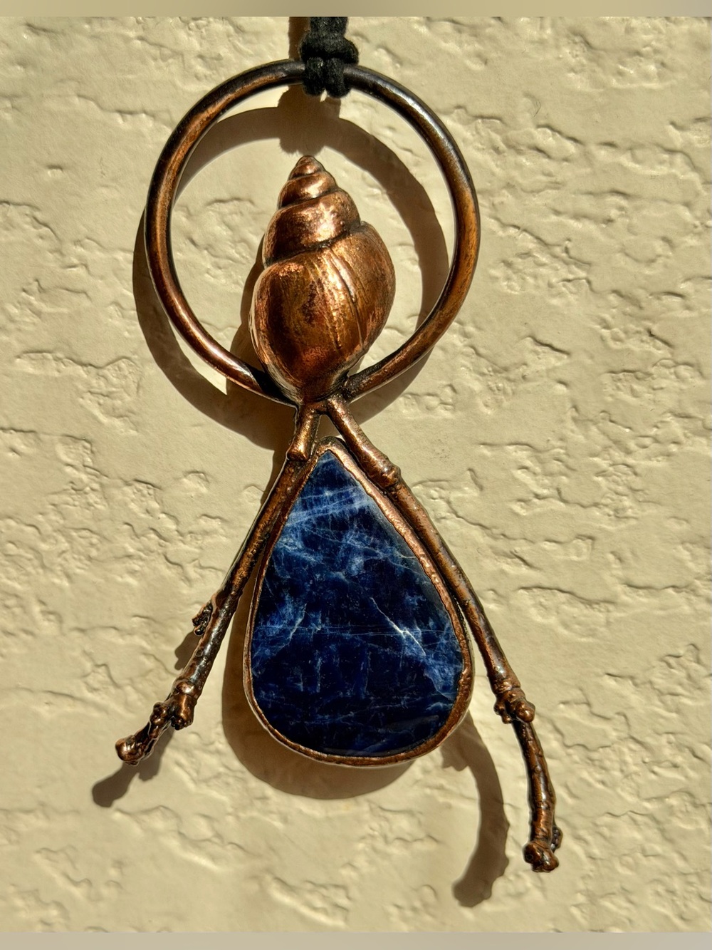Blue agate REAL copper electroplated shell necklace with REAL twigs.